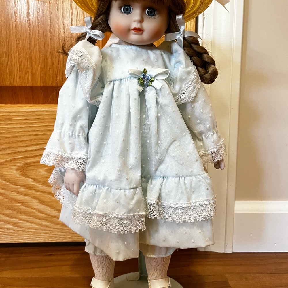 Amy - Classic Porcelain Doll with Light Blue Dress